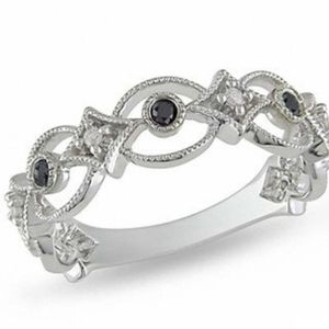 Zales Enhanced Black and White Diamond Band in Sterling Silver